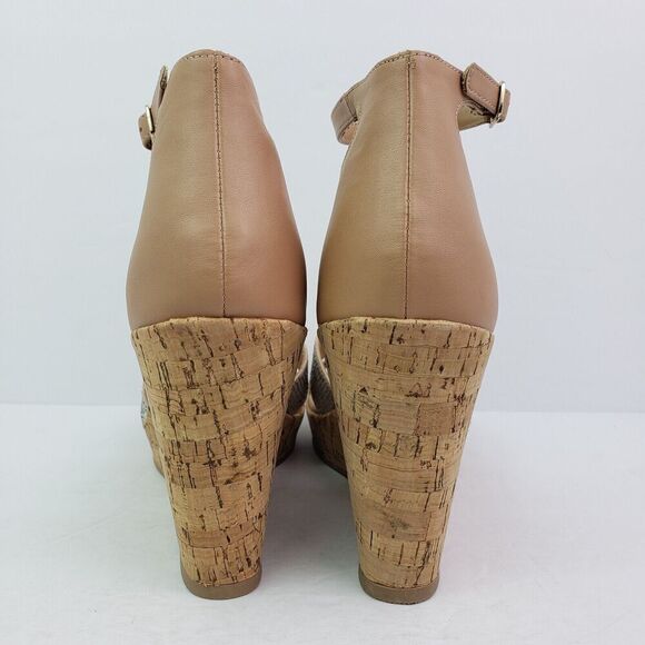 Material Girl Bretta Womens Size 9.5 Nude Bling Open Toe Cork Wedge Sandal Shoes - Picture 7 of 14